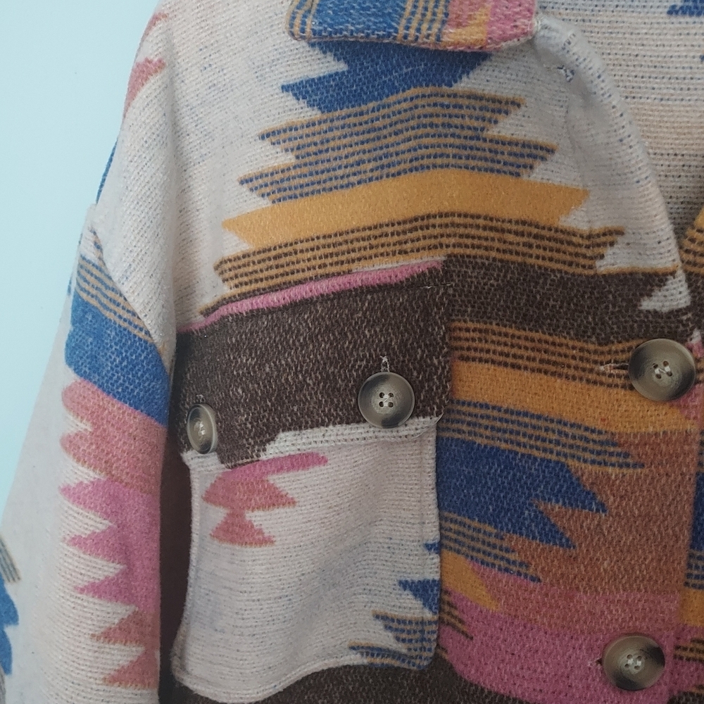 Veveret Colorful Aztec Sothwestern Western Duster Jacket Schacket Medium - Picture 6 of 13